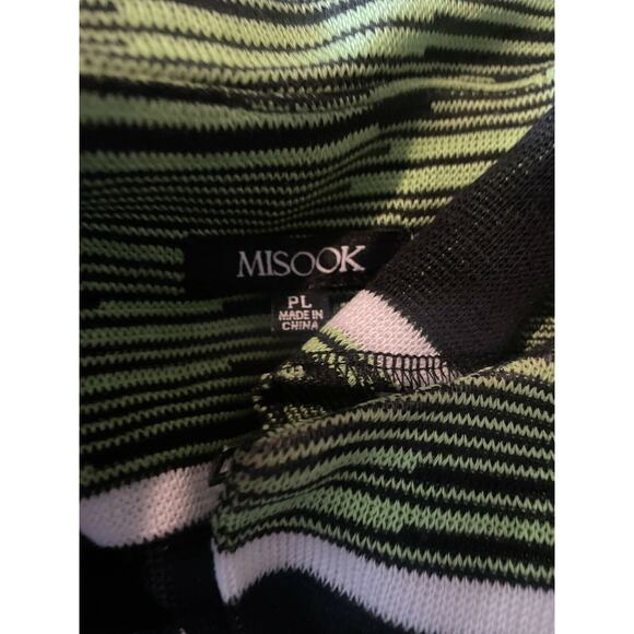 misook green black white Stripe Textured Open Front cardigan Petite Size PL - Picture 3 of 4